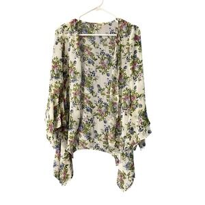 Gimmicks by BKE Floral Beaded Kimono XS Sheer Boho Bell Sleeve Cardigan Cover Up